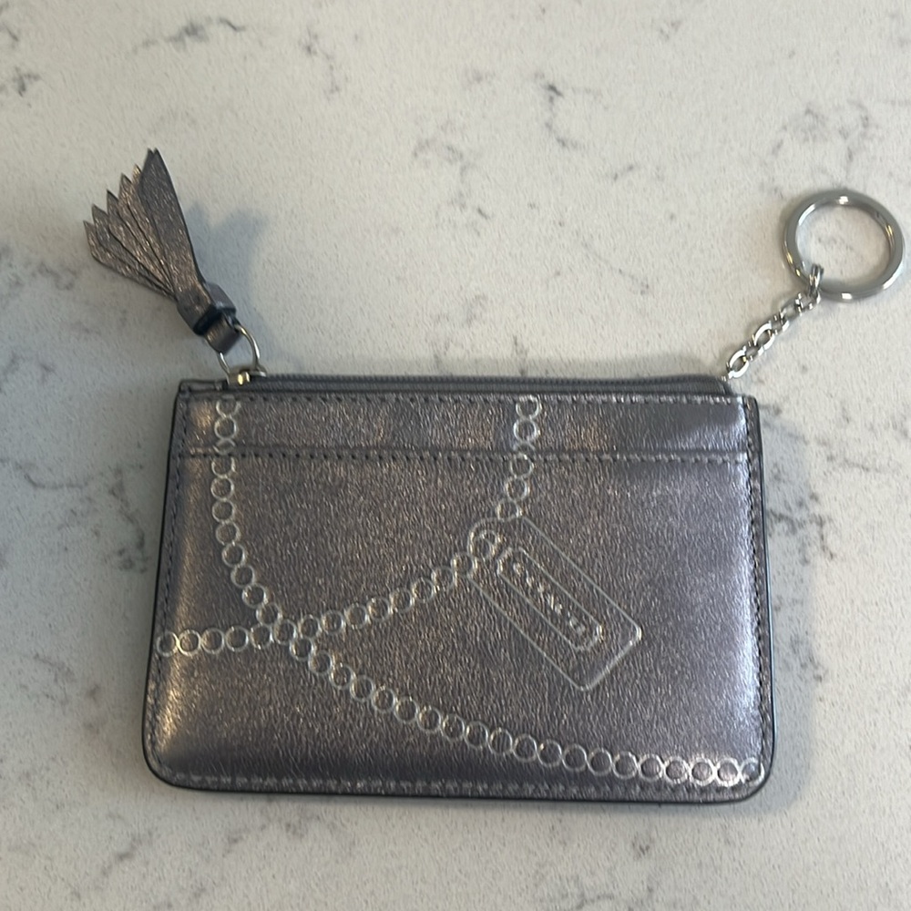 Coach pewter metallic silver card holder